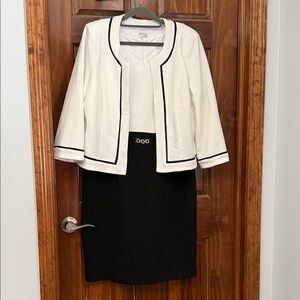 Elegant Cream and Black Midi Dress Set